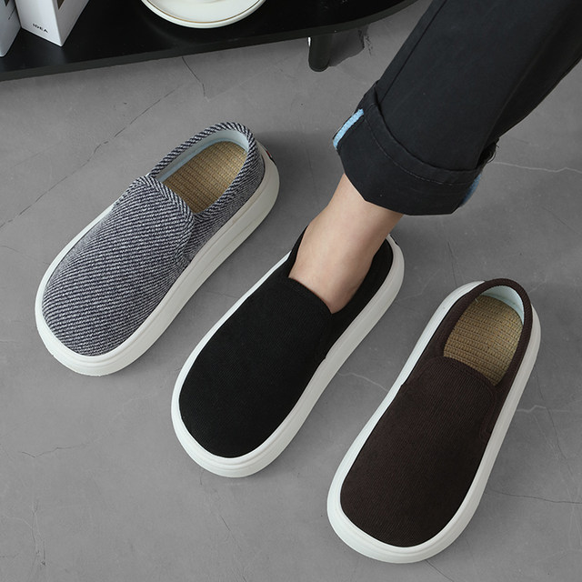 Old Beijing linen shoes spring and autumn work shoes round toe casual confinement shoes for women thick sole breathable sweat-absorbing men's single shoes