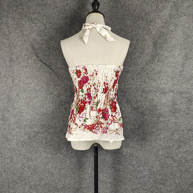 Clear -warehouse hanging neck strap Thai printed top Nepal cotton pine tight black off -the -shoulder short national style female flower
