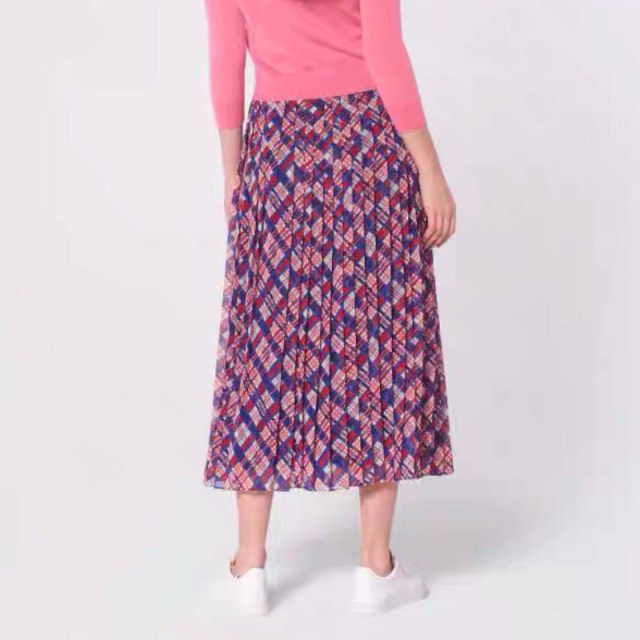 European and American Fashion 2023 Spring and Autumn British plaid print retro commuter chiffon long pleated skirt skirt skirt