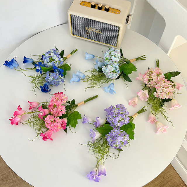 Qinyuan Spring Colorful Simulation Flower Set Hydrangea Bell Flower Combination Green Plant Indoor Home Decoration Ornaments