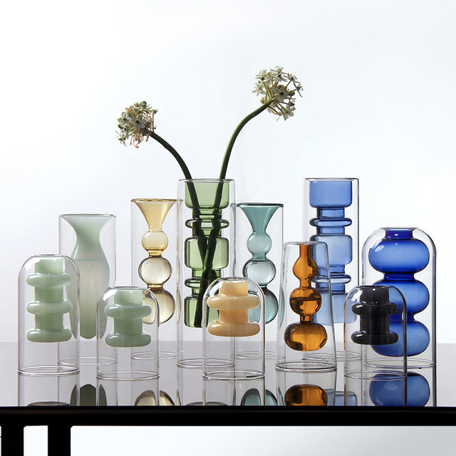 Qinyuanchun's new creative personality European-style double-layer inner knot glass vase home accessories hydroponic flower arrangement ornaments