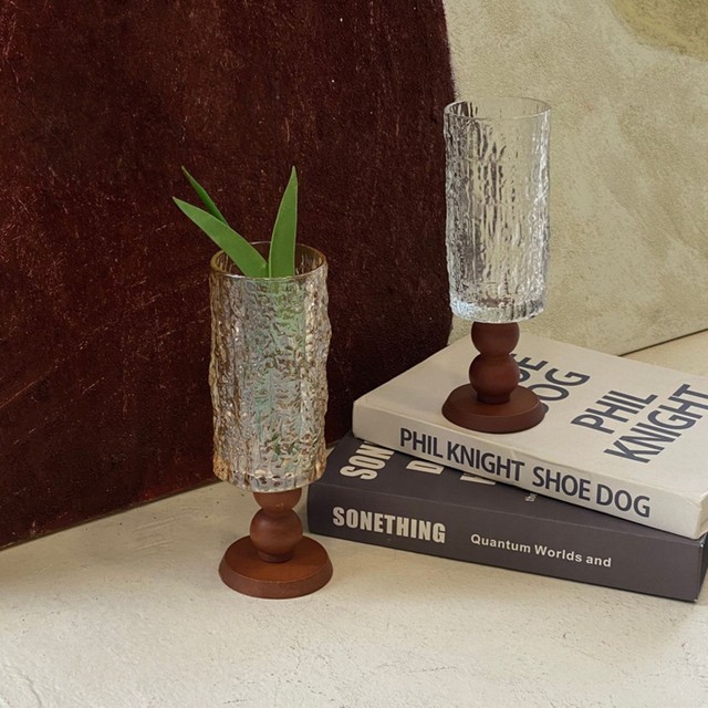 
Qinyuan Spring Antique Retro Wooden Tall Glass Vase Flower Arrangement Living Room Desktop Decoration Ornaments Home Relief