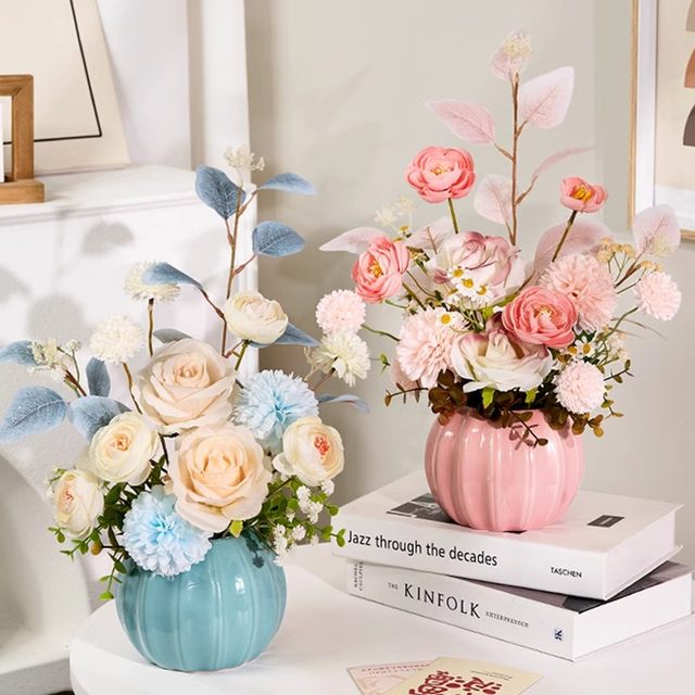 Simulated flowers rose bouquet chrysanthemum ornaments home dried flowers living room fake flowers high-end flower arrangement floral table flowers