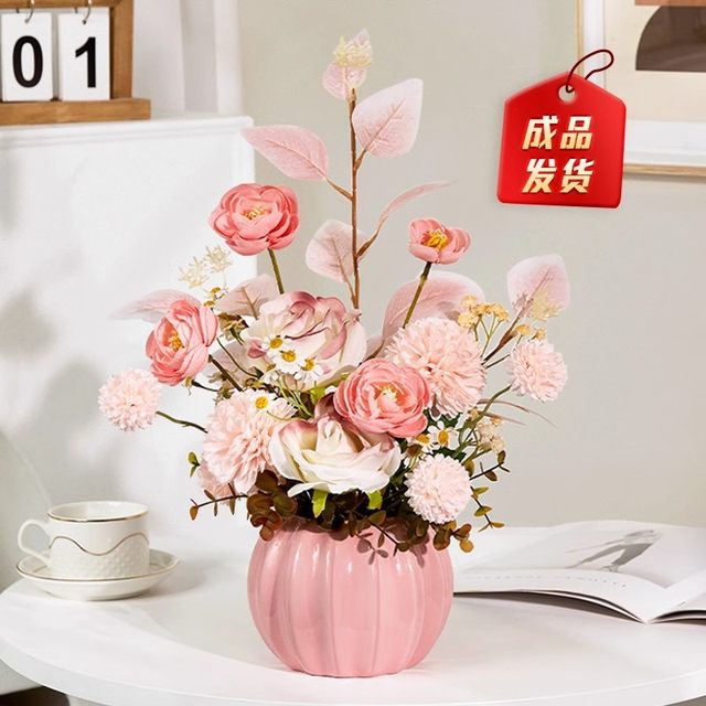 Simulated flowers rose bouquet chrysanthemum ornaments home dried flowers living room fake flowers high-end flower arrangement floral table flowers