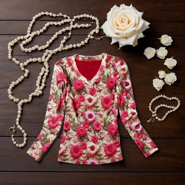 Fashionable V-neck new Chinese mesh T-shirt for women long-sleeved early spring year of zodiac new red base shirt silk top
