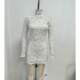 Light luxury high neck long sleeve white lace hollow skirt women's slim temperament lace birthday party dress