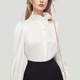 Stand-collar shirt for women long-sleeved new flared sleeve commuting top base fashionable niche white shirt 2954
