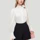 Stand-collar shirt for women long-sleeved new flared sleeve commuting top base fashionable niche white shirt 2954
