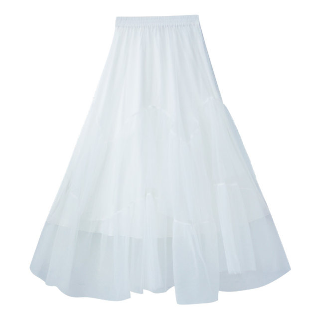 Mesh white skirt for women long spring and autumn new high-waisted temperament big skirt hem tiara skirt