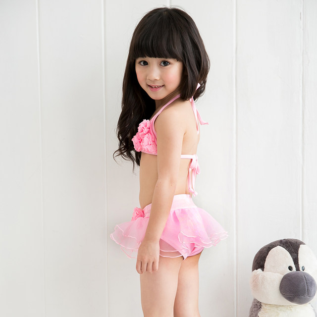 Xinpin baby lace split bikini swimsuit children's hot spring swimsuit with swimming hats cute swimsuit
