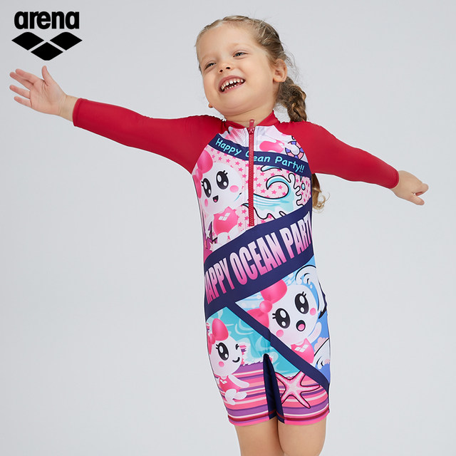ARENA Ares 2023 new children's long -sleeved conjoined sunscreen swimsuit cartoon boy girl swimsuit
