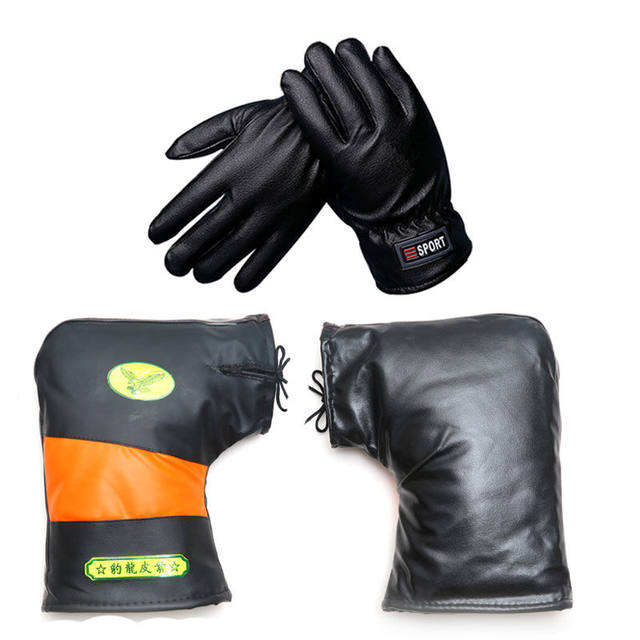 Winter large warm motorcycle handlebar cover electric vehicle protective gloves tricycle cold-proof riding waterproof pu leather for men and women