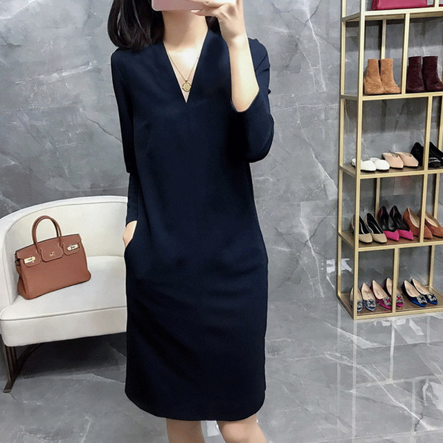 Temperament V-neck slim dress early autumn 2025 new large-size women's ...