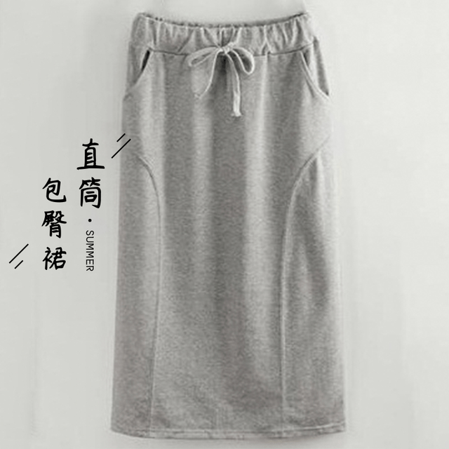 New autumn spring and autumn sports and casual skirt with back slit medium-length straight hip-pack drawstring pocket skirt
