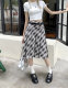 
Retro plaid pleated skirt fat mm mid-skirt for women summer mid-length slim college style jk high waist A-line skirt
