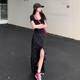 Large size ruffled floral skirt slit skirt for women spring and summer mid-length design high waist slim A-line skirt
