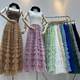 Fat mm large size design sensor lotus leaf edge mid -length fairy skirt female summer high waist A -type mesh cake skirt
