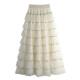 Heavy Industry Sequin Spliced ​​Mesh Cake Skirt 2025 Korean New High Waist A-line Sweet Skirt Long Skirt

