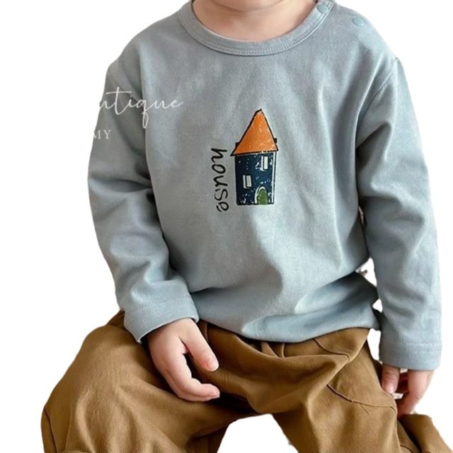 New multicolor retro long-sleeved children's fun print cartoon pattern top for boys and girls in spring and autumn