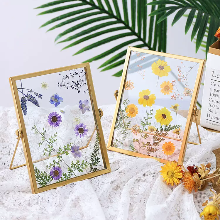 玻璃相框diy乾燥花相架現代簡約像框押花小清新畫框壓花擺件金色4寸 Taobao