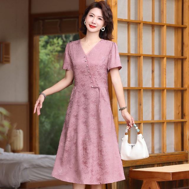 Mom dresses noble new Chinese cheongsam, cover belly, thin middle -aged female summer dress large size, long chiffon skirt
