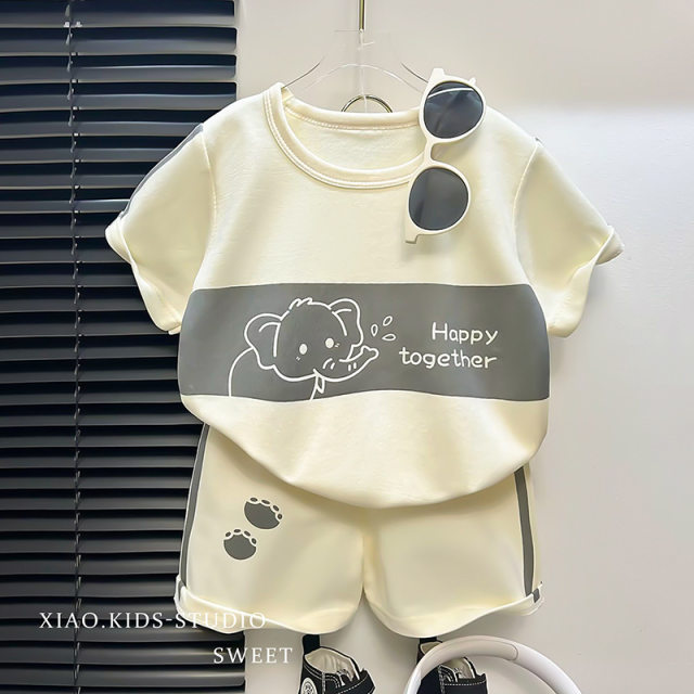 2025 new children's short-sleeved suit striped girls boy T summer baby baby clothes Korean version children's clothing