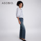 Asobio Autumn new mid-sleeved bulb lantern sleeve sleeve three-lace-up open-bowl striped shirt for women 503
