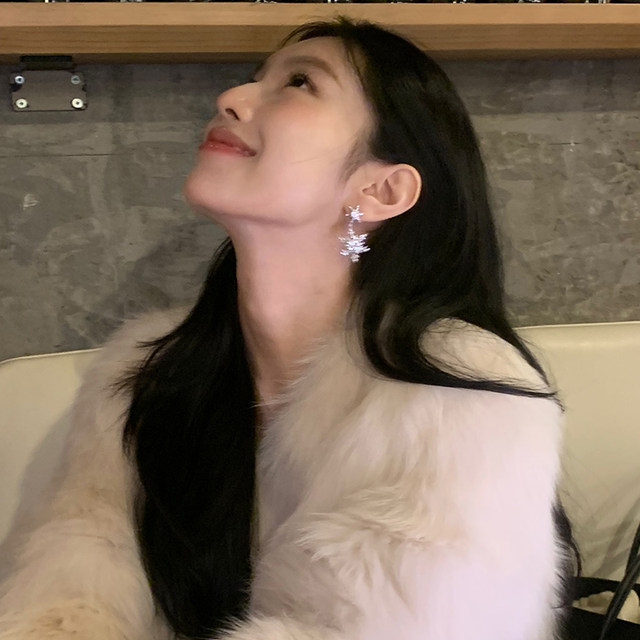 Flashing zirconium double snowflake earrings for women, exquisite and compact earrings, light luxury, high-end, unique and beautiful earrings, no pierced earrings