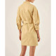 French niche design! Cotton and linen dress autumn half -high -necked waist tape temperament OL high -end commute British work style
