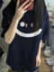 Pure cotton American fun smiling face print navy blue short-sleeved T-shirt for women 2025 new hot summer loose top