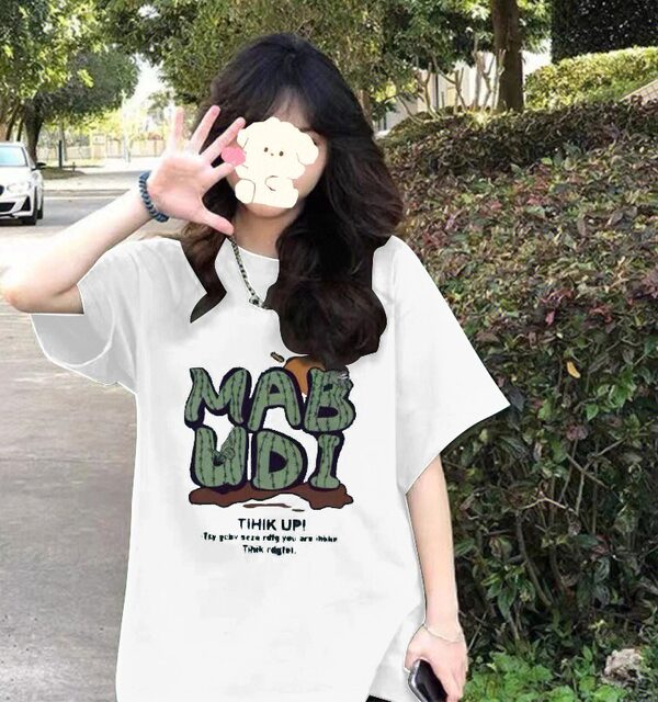 100% pure cotton green short-sleeved T-shirt for women 2025 new summer loose design niche front shoulder half-sleeved top