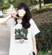 100% pure cotton green short-sleeved T-shirt for women 2025 new summer loose design niche front shoulder half-sleeved top