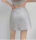 Spring and summer drawstring short skirt for women half-high waist slim sports sweatshirt dress gray American hot girl A-line hip-pack large size

