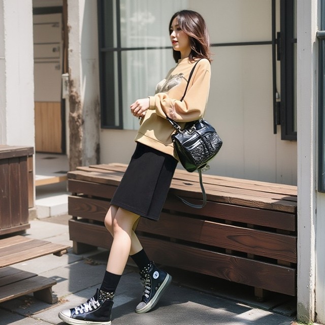 Spring and summer black small letter commuting solid color insert pocket high waist A-line short skirt covering hips to make you look slim and versatile elastic waist skirt
