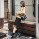 Spring and summer black small letter commuting solid color insert pocket high waist A-line short skirt covering hips to make you look slim and versatile elastic waist skirt
