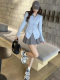 Design Sensory waist wrinkles Long -sleeved shirt Female early spring new fashion foreign qi high waist pleated skirt two -piece suit
