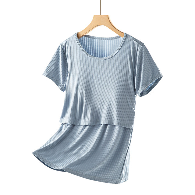 Pregnant women's short-sleeved T-shirt breastfeeding clothes spring and summer thin breathable postpartum breastfeeding clothes during pregnancy home clothes without wearing large underwear