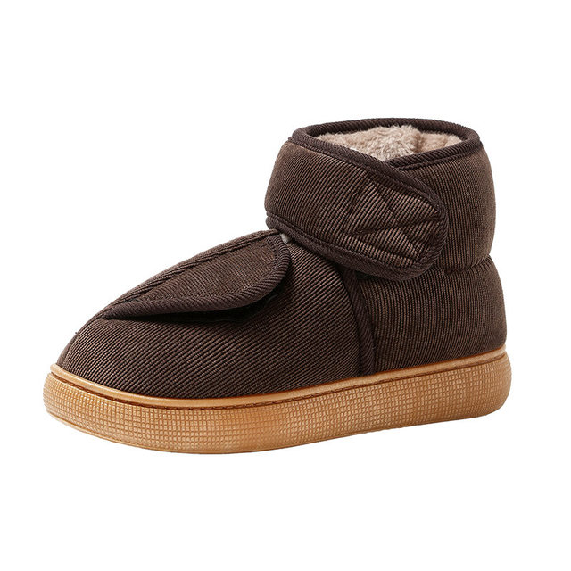 Warm cotton slippers with large openings for bloated feet, high heel, non-slip for men and women, indoor and outdoor wear, tendon bottom cotton shoes for the elderly