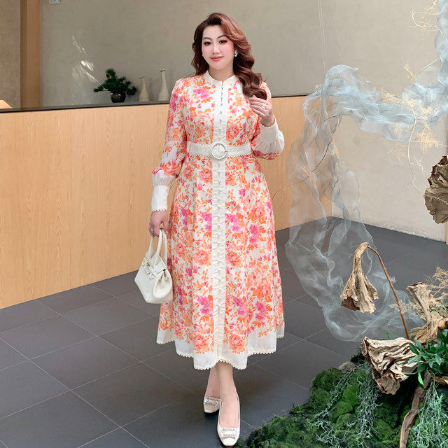 GLEC plus size women's 2025 autumn and winter French palace style chic floral design fashionable and elegant dress