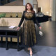 GLEC Plus Size Women's Clothing 2025 Autumn and Winter New Retro Light National Style Design Mesh Splicing Pleated Dress