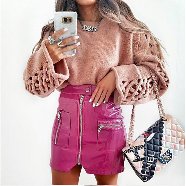 AliExpress sexy pocket zipper PU leather half-length skirt for women European and American retro irregular hip skirt 9523