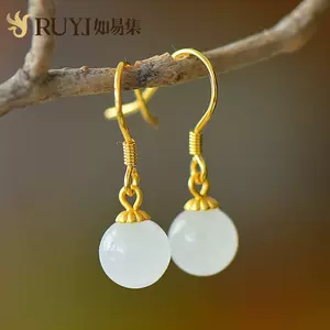 送料無料/プレゼント付♪ 和田玉 18k 耳环earring（奶白 milk white