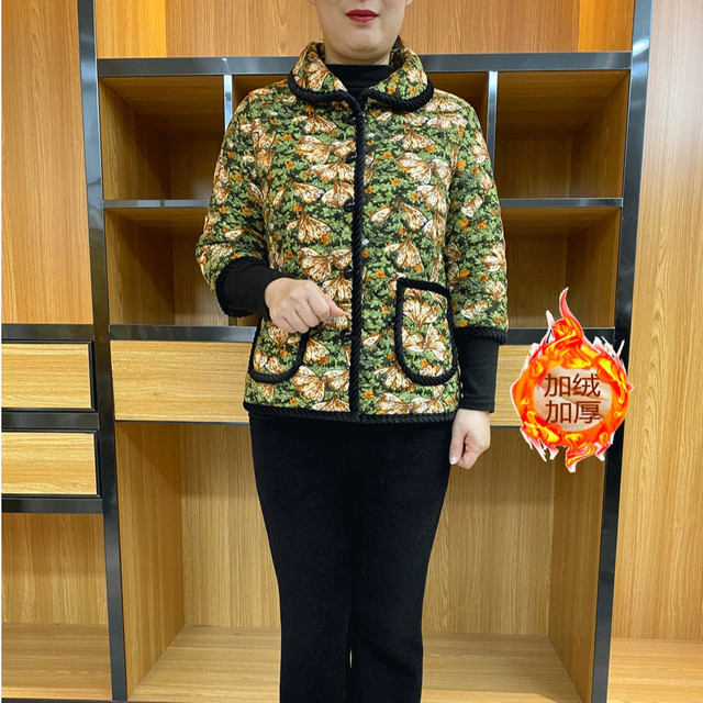 Middle-aged and elderly women in autumn and winter, middle-sleeved cotton vest plus velvet thickened seven-quarter sleeve cotton coat mother cotton clothes half-sleeved cotton jacket
