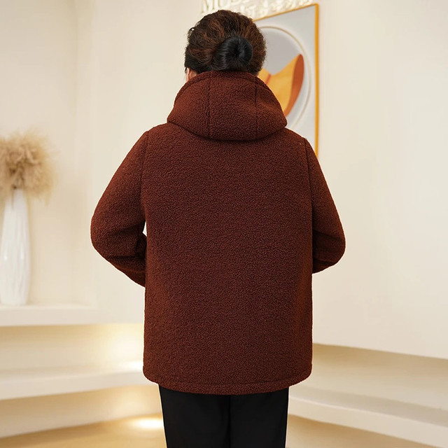 Mom autumn and winter loading lamb hairy jacket plus velvet thickened short, foreign qi middle -aged female winter granular cotton clothes
