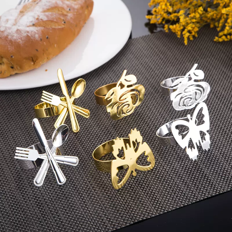 新品不鏽鋼餐巾環歐式耶誕口布圈餐巾扣刀叉勺蝴蝶