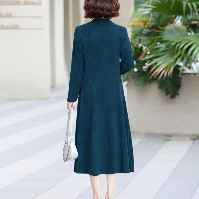 New autumn and winter cheongsam improved jacquard bottoming skirt temperament middle-aged and elderly women's mother's wear spring and autumn long-sleeved dress