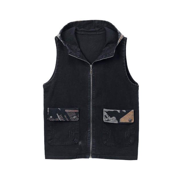 Cowboy vest female spring and autumn, foreign qi middle -aged mother casual hooded loose, large size, thinner horses clip jacket
