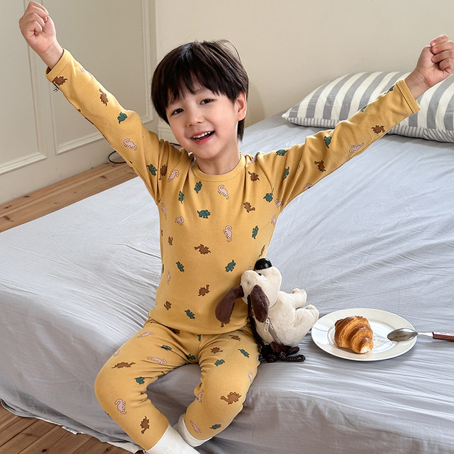 Yiyi Mom Boy Wool Rack Home Clothing Children's Autumn Baby Class A Boneless Girl Print Pajama Set