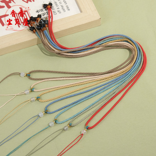 2mm pineapple rope pull hoop necklace rope adjustable men's and women's braided rope multi-color mixed color hand-woven jade pendant lanyard