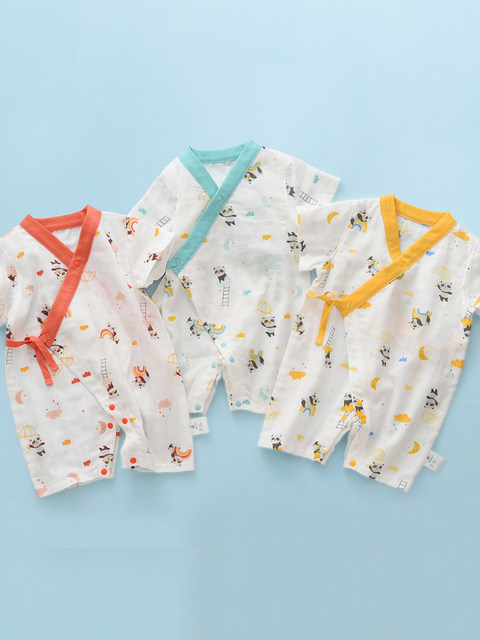 Shengzheka baby jumpsuit summer thin baby pure cotton gauze short-sleeved summer crawling clothing short women's and men's